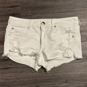 American Eagle Outfitters White Distressed Jean Shorts